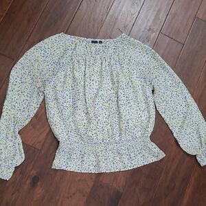 Kaari Blue Colorful Abstract Polka-dot Blouse size Large
